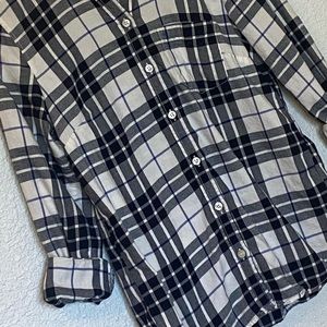 J Crew | Black Blue Plaid Flannel Button Top | XXS